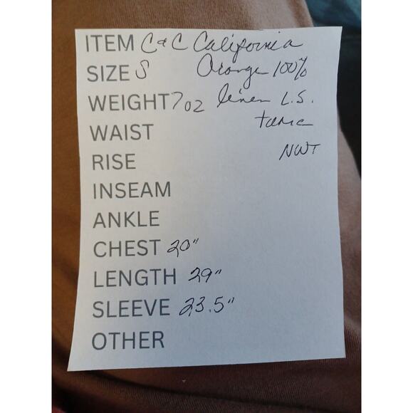 C&C California Linen Top Size S Orange Long Sleeve Button Up Tunic Shirt NEW - Picture 8 of 8